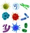 Viruses, bacteria and germs icon set, vector realistic illustration