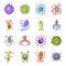 Viruses and bacteries set icons in cartoon style. Big collection of viruses and bacteries vector symbol stock