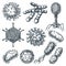 Viruses and bacterium set. Vector sketch illustration. Hepatitis, coronavirus, Koch bacillus, HIV, streptococcus icons