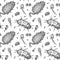 Viruses seamless patten. Scientific hand drawn vector illustration in sketch style. Microscopic microorganisms