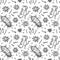 Viruses seamless patten. Scientific hand drawn vector illustration in sketch style. Microscopic microorganisms