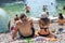 Vis, Croatia - Aug 17, 2020: Tourists sunbathing on sheltered cove Stiniva beach in summer