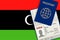 Visa to Libya and Passport. Libyan Flag Background. Vector illustration