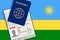 Visa to Rwanda and Passport. Rwandan Flag Background. Vector illustration