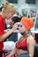 Visagiste makes makeup for model wear arab turban