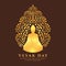 Visak day with Gold light Buddha Meditation under bodhi tree sign on brown background vector design