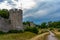 Visby old town wall. Photo of medieval architecture. Gotland.