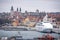 VISBY, SWEDEN - April 2018: City overview over the pier in Visby. Gotland, Sweden
