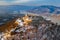 Visegrad, Hungary - Aerial view of the beautiful snowy high castle of Visegrad at sunrise on a winter morning