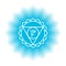 Vishuddha icon. The fifth guttural chakra. Vector blue gloss and shine. Line symbol. Sacral sign. Meditation