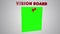 Vision board with green screen sticky note attached with red plastic pin pushpin