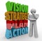 Vision Strategy Plan Action Thinker Beside 3D Words