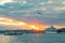 Visit Istanbul background photo. Seagulls and ferry at sunset