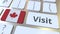 VISIT text and flag of Canada on the buttons on the computer keyboard. Conceptual 3D animation