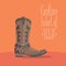 Visit USA image with cowboy boot vector illustration, poster.