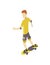 Visitor of isometric skatepark. Young man riding on skateboard. Modern youth leisure. Recreation playground vector