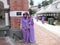 Visitor Ladies wearing full dress given by Mosque Administration to enter in Mosque India Mosque KL- Malaysia