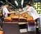 Visitors buying beef jerky in Macao