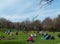 Visitors enjoy the beauty of Phoenix Park, in Dublin City, with its spring flowers and tulip beds.
