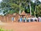 Visitors gathering in front of at the entrance of Banteay Srey or Banteay Srei Temple in Cambodia