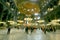 Visitors inside large historic mosque