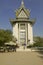 Visitors at memorial stupa in Choeung Ek killing field in Phnom Penh in Cambodia