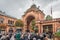 Visitors at the portal of Tivoli gardens in Copenhagen, Denmark