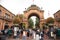 Visitors at the portal of Tivoli gardens in Copenhagen, Denmark