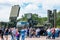 Visitors and The S-400 surface-to-air missile system and Anti-aircraft missile and gun system Pantsir-C1 on annual military exhibi