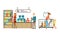 Visitors Shopping in Pet Shop Set, People Buying Food, Accessories and Medicaments for Their Pets Vector Illustration