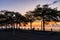 Visitors to the Lake Metropark in Cleveland viewing the sunset over Lake Erie