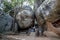 Visitors to Sigiriya Rock Fortress in Sri Lanka pass through Boulder Arch Number One.