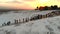 Visitors and Tourist People Walks Pamukkale`s Calcium Carbonate Travertines at Sunset