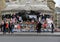 Visitors traveling in the city, standing in front of Charlie Hebdo memorial,Place de la Republique,Paris,2016