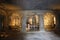 Visitors Viewing Stupa with Sculpted Figure of Buddha, Ajanta Caves, Aurangabad, Maharashtra, India