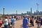 Visitors are waiting at Liberty State Park for Statue Cruises to visit Lady Liberty and Immigration Museum on Ellis Island