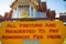 Visitors welcome sign post to Marble temple in Bangkok, Thailand