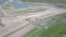 Vislock river, Poland - may 2, 2018:A dump truck is loaded with soil. Land works in the quarry of river gravel. Extraction of natu