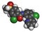 Vismodegib cancer drug molecule. Used in treatment of basal cell carcinoma. Atoms are represented as spheres with conventional