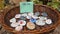 Vista, CA / USA - May 23, 2020: Someone put out a basket of hand-painted rocks with messages of hope during Covid-19.