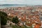 Vista over Lisbon\'s Baixa area, the Tagus river, the Cristo Rei statue and 25 de Abril Bridge