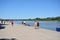 Vistulan Boulevards on the western side of the River Vistula in Warsaw.  The promenade at the bank of the Vistula river