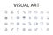 visual art line icons collection. Fine craft, Auditory arts, Performing arts, Concrete poetry, Luxury fashion, Graphic