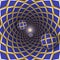 Visual illusion illustration. Three checkered balls are moving on checkered blue golden hole.