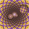 Visual illusion illustration. Three checkered balls are moving from checkered golden purple hole.