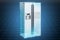 Visualization 3d cad model of modern fridge with side-by-side door system, blueprint. 3D rendering