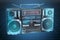 Visualization 3d cad model of retro Boombox, blueprint. 3D rendering