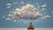 A visualization of a persons mind, with various thoughts and distractions represented as clouds. As the person practices