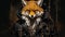 Visualize a suave fox in a leather bomber jacket, adorned with silver studs and a chain necklace