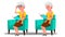 Visually Impaired Elderly Woman Reading A Book Vector. Isolated Cartoon Illustration